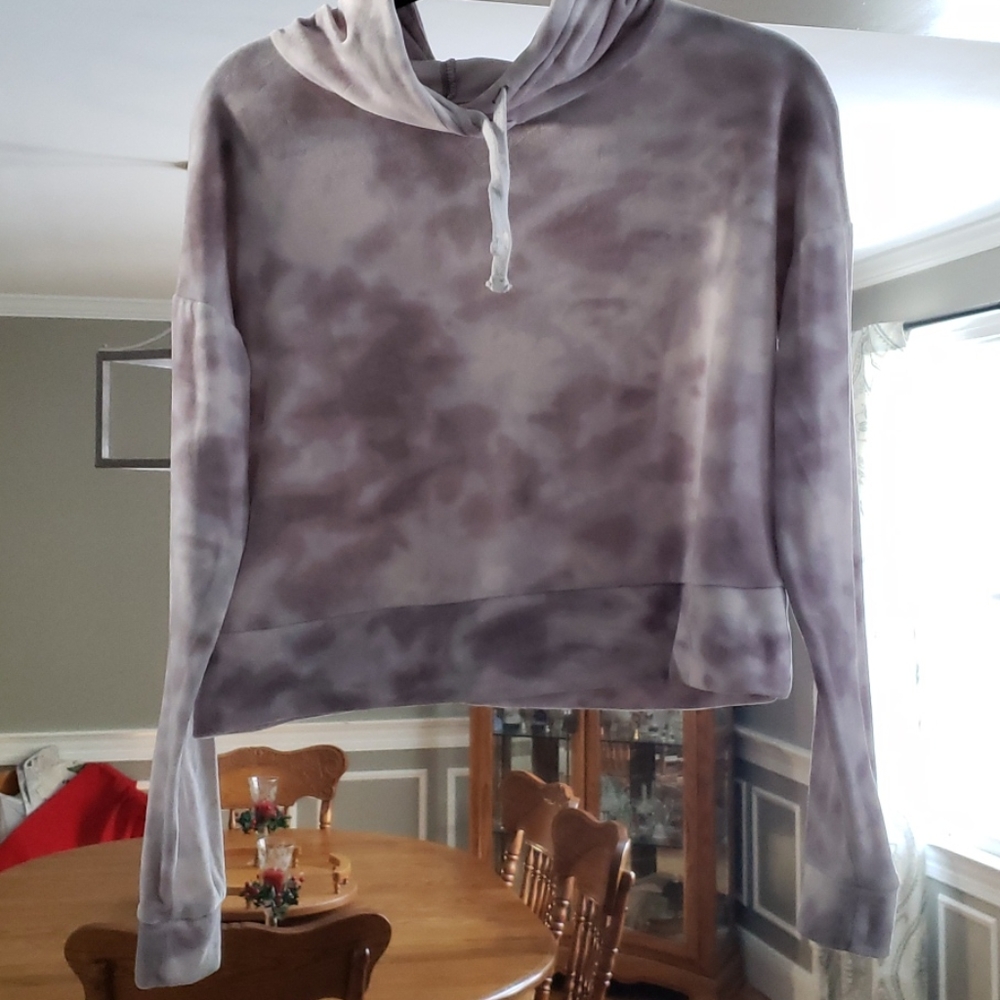 Pastel purple velour crop top hoodie